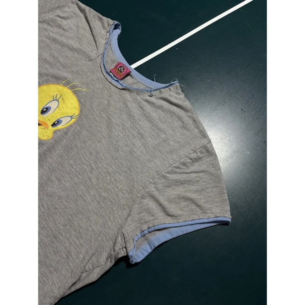 Vintage Looney Tunes Tweety Bird Ringer Tee Women's XL Gray T Shirt Y2K 2000s